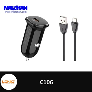 شارژر فندکی 30 وات الدینیو مدل LD-C106 به همراه کابل تبدیل USB-C